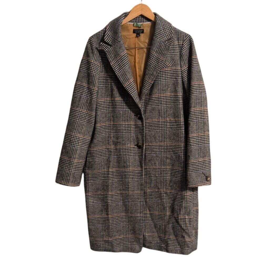 Topshop Plaid Checked Overcoat Size 8 Lined - Picture 2 of 5